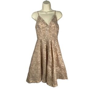 Calvin Klein Dress Womens 2 Nude Floral Unique Lace Sequin Fit & Flare‎ Party